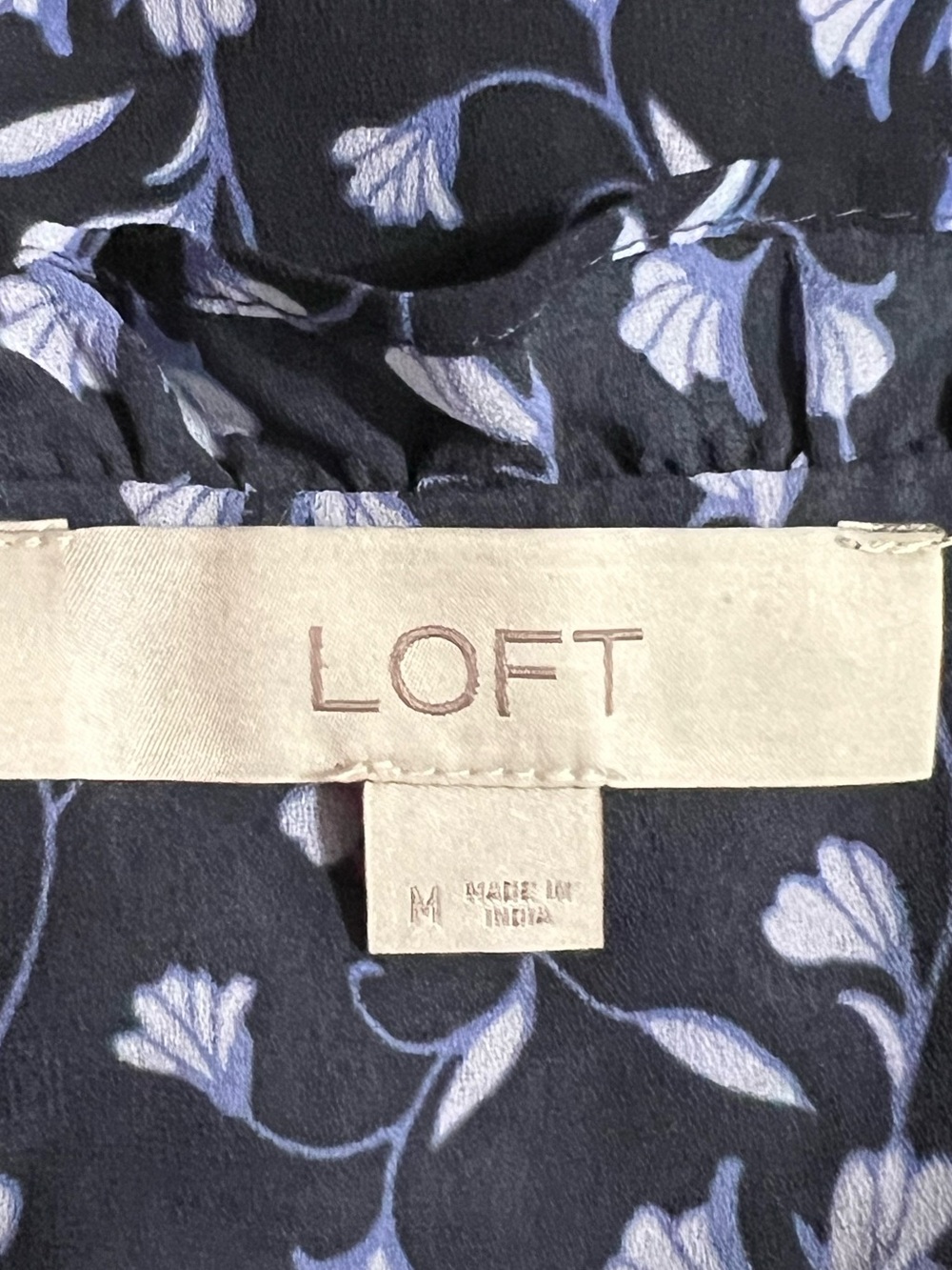 Loft Navy Blue Floral Peplum Hem Blouse Top Small Medium - Picture 6 of 7